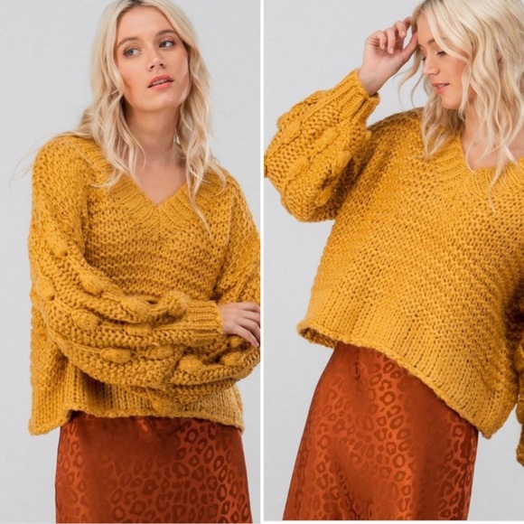 POM POM Chunky open knit sweater MUSTARD - Picture 2 of 7